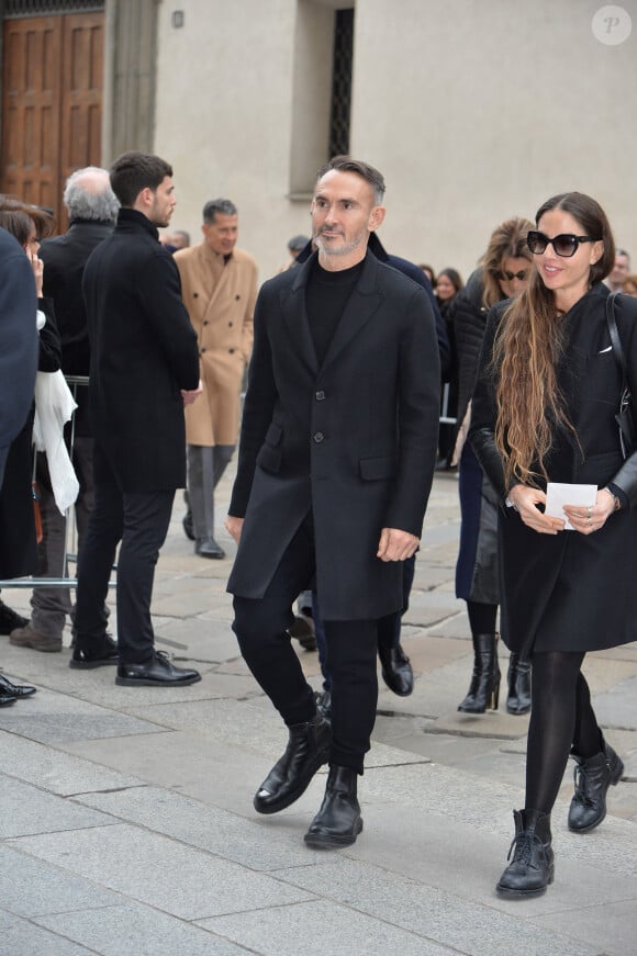 Benedetta Mazzini, Neil Barrett - Arrivée des personnalités à la cérémonie religieuse en l'honneur de Franca Sozzani (rédactrice en chef de Vogue Italie décédée le 22 décembre 2016) à Milan, le 27 février 2017