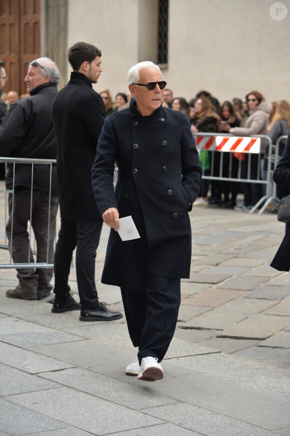 Giorgio Armani - Arrivée des personnalités à la cérémonie religieuse en l'honneur de Franca Sozzani (rédactrice en chef de Vogue Italie décédée le 22 décembre 2016) à Milan, le 27 février 2017