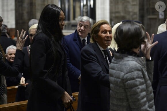 Naomi Campbell, Sidney Toledano, Valentino Garavani - Intérieur - Cérémonie religieuse en l'honneur de Franca Sozzani (rédactrice en chef de Vogue Italie décédée le 22 décembre 2016) à Milan, le 27 février 2017.