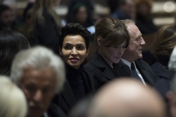 Farida Khelfa, Carla Bruni-Sarkozy, François-Henri Pinault - Intérieur - Cérémonie religieuse en l'honneur de Franca Sozzani (rédactrice en chef de Vogue Italie décédée le 22 décembre 2016) à Milan, le 27 février 2017.
