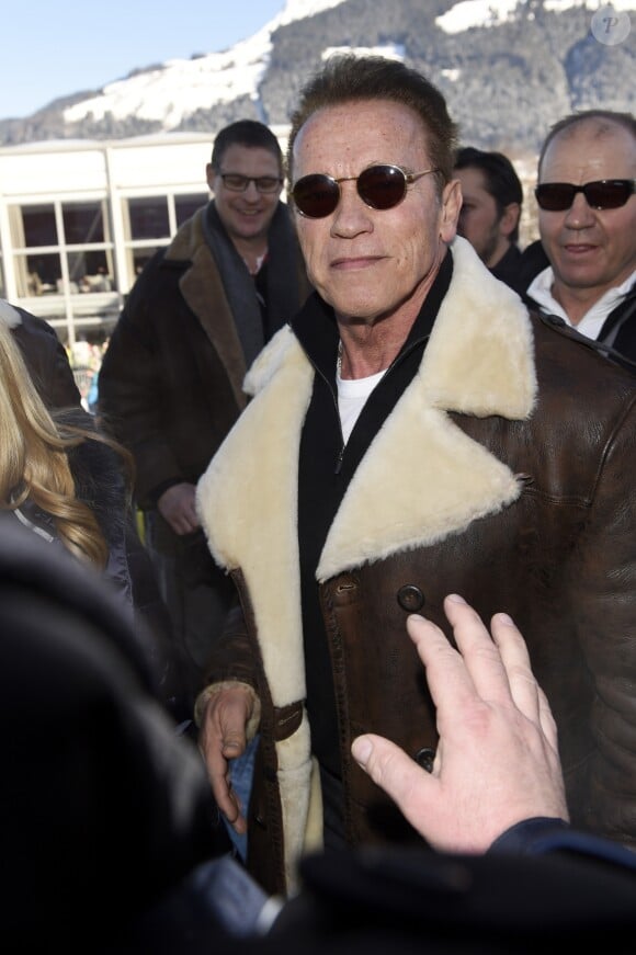 Arnold Schwarzenegger - Célébrités lors de la manche de coupe du monde de descente à ski de Kitzbühel le le 21 janvier 2017