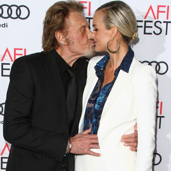 Johnny Hallyday et sa femme Laeticia Hallyday à la première de "Rules Don't Apply" à Los Angeles, le 10 novembre 2016.