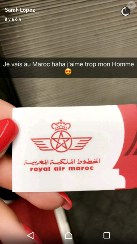Sarah Lopez s'envole pour Marrakech, Snapchat, 27 mars 2017