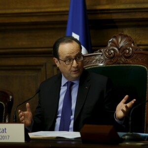 Francois Hollande, président de la République lors de sa visite au Conseil d'Etat à Paris, le 22 mars 2017. © Nicolas Tavernier/Pool/Bestimage