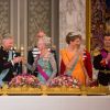 La princesse Mary de Danemark, le roi Philippe de Belgique, la reine Margrethe II de Danemark, la reine Mathilde de Belgique, le prince Frederik de Danemark - Le roi Philippe de Belgique et la reine Mathilde de Belgique en visite d'Etat au Danemark, sont invités au banquet d'Etat au Palais de Christiansborg à Copenhague au Danemark le 28 mars 2017.