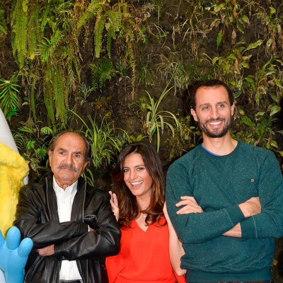 Gérard Hernandez, Laëtitia Milot et Arié Elmaleh au photocall du film "Les Schtroumpfs, le village perdu" au Pershing Hall à Paris le 27 mars 2017. © Guirec Coadic / Bestimage