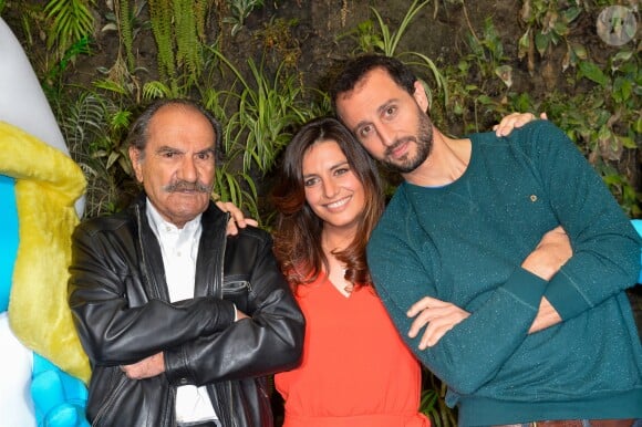 Gérard Hernandez, Laëtitia Milot et Arié Elmaleh au photocall du film "Les Schtroumpfs, le village perdu" au Pershing Hall à Paris le 27 mars 2017. © Guirec Coadic / Bestimage