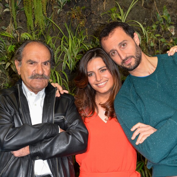 Gérard Hernandez, Laëtitia Milot et Arié Elmaleh au photocall du film "Les Schtroumpfs, le village perdu" au Pershing Hall à Paris le 27 mars 2017. © Guirec Coadic / Bestimage