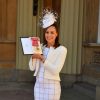 Jessica Ennis-Hill, enceinte, a été décorée (Dame Commandeur) dans l'ordre de l'empire britannique par le prince William lors d'une cérémonie à Buckingham Palace le 19 avril 2017.