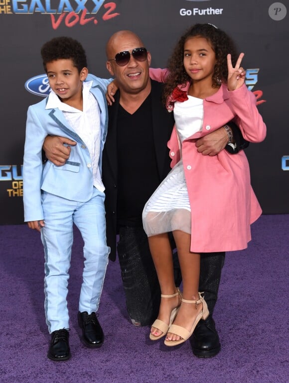 Vin Diesel et ses enfants Hania Riley et Vincent Sinclair - Avant-première des Gardiens de la galaxie 2 à Hollywood en salles le 19 avril 2017 © Chris Delmas/Bestimage