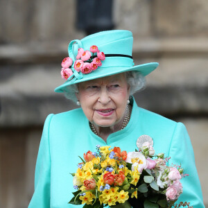 La reine Elizabeth II à la messe de Pâques à la chapelle Saint-Georges de Windsor, le 16 avril 2017