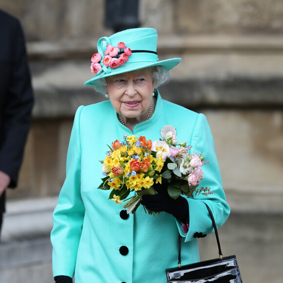 La reine Elizabeth II à la messe de Pâques à la chapelle Saint-Georges de Windsor, le 16 avril 2017