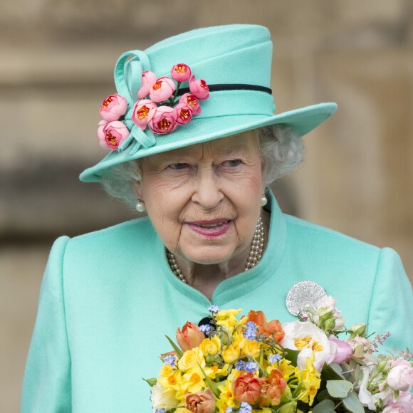 La reine Elizabeth II à la messe de Pâques à la chapelle Saint-Georges de Windsor, le 16 avril 2017