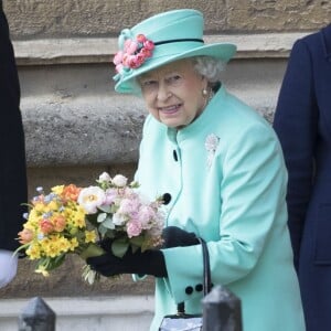 La reine Elizabeth II à la messe de Pâques à la chapelle Saint-Georges de Windsor, le 16 avril 2017