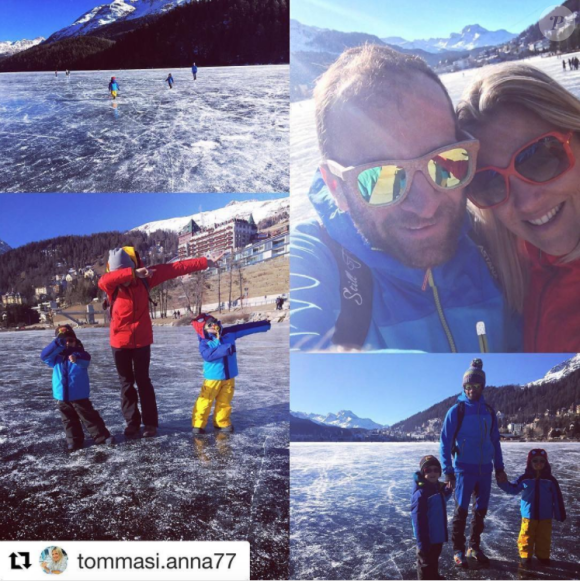 Michele Scarponi en famille à St Moritz début 2017, photo Instagram. Le coureur cycliste italien de l'équipe Astana a été tué samedi 22 avril 2017 par un camion lors d'une sortie d'entraînement près de chez lui dans la province d'Ancône.