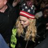 Madonna arrive avec son fils David Banda Mwale Ciccone Ritchie au Washington Square Park pour un concert surprise à New York, le 3 novembre 2016.