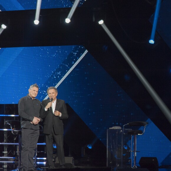 Exclusif - Jean-Marie Bigard et Michel Drucker à l'Enregistrement de l'émission "Le Grand Show de l'Humour" au Zénith de Paris le 30 janvier 2017. L'émission sera diffusée sur France 2 le 4 février 2017. © Pierre Perusseau/Bestimage