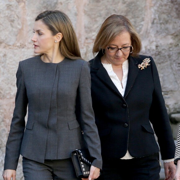 La reine Letizia d'Espagne assiste à l'inauguration du 12ème séminaire international du language et du journalisme à San Millán de la Cogolla le 3 mai 2017.