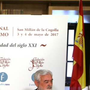La reine Letizia d'Espagne assiste à l'inauguration du 12ème séminaire international du language et du journalisme à San Millán de la Cogolla le 3 mai 2017.