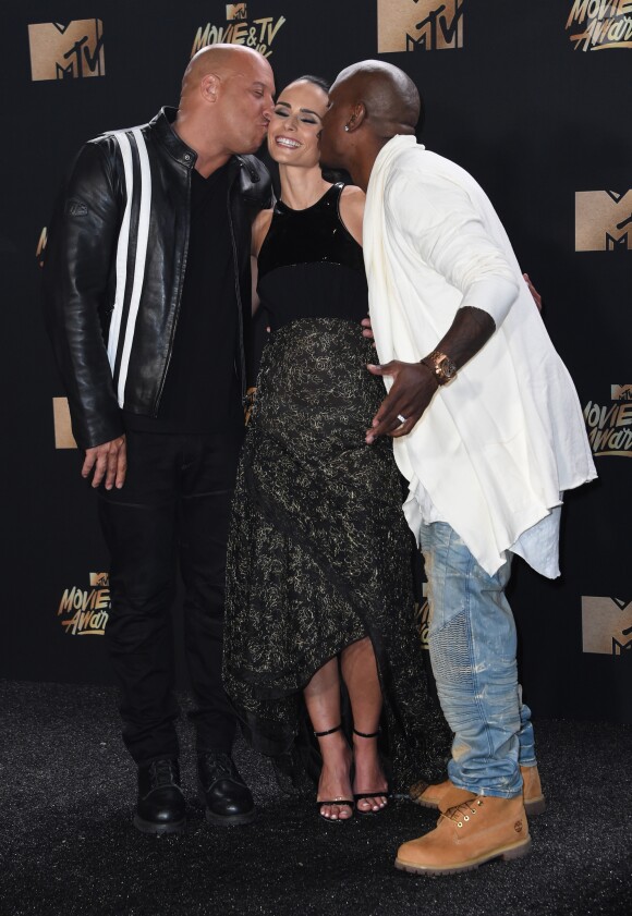 Vin Diesel, Jordana Brewster, Tyrese Gibson lors des ''2017 MTV Movie And TV Awards'' à Los Angeles, le 7 mai 2017.