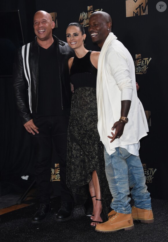 Vin Diesel, Jordana Brewster, Tyrese Gibson lors des ''2017 MTV Movie And TV Awards'' à Los Angeles, le 7 mai 2017.
