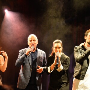 Florent Mothe, Anaïs Delva, Michel Fugain, Victoria Petrosillo, Damien Sargue et Olivier Dion - Soirée "Chante la vie chante" à l'occasion de l'anniversaire (le 12 mai), des 50 ans de carrière et de la sortie de l'album hommage "Tribute" de Michel Fugain au Divan Du Monde à Paris, France, le 10 mai 2017. © Coadic Guirec/Bestimage