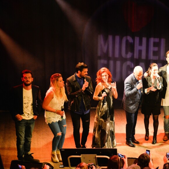 Claudio Capéo, Sophie Tapie, Florent Mothe, Anaïs Delva, Michel Fugain, Victoria Petrosillo, Damien Sargue, Olivier Dion, Mickael Dos Santos, Jérôme, Yoann et Florentin (Flo) du groupe Arcadian - Soirée "Chante la vie chante" à l'occasion de l'anniversaire (le 12 mai), des 50 ans de carrière et de la sortie de l'album hommage "Tribute" de Michel Fugain au Divan Du Monde à Paris, France, le 10 mai 2017. © Coadic Guirec/Bestimage