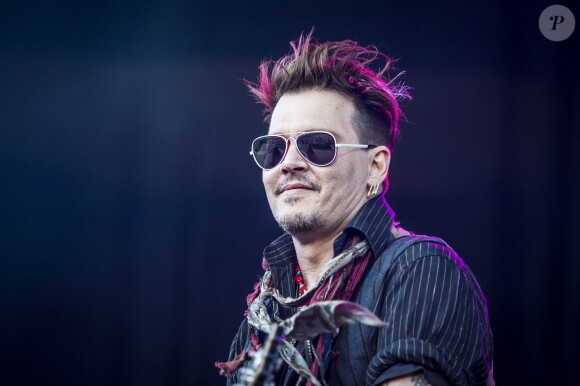 Johnny Depp - Concert des "Hollywood Vampires" au parc d'attractions "Gröna Lund" à Stockholm en Suède le 30 mai 2016.