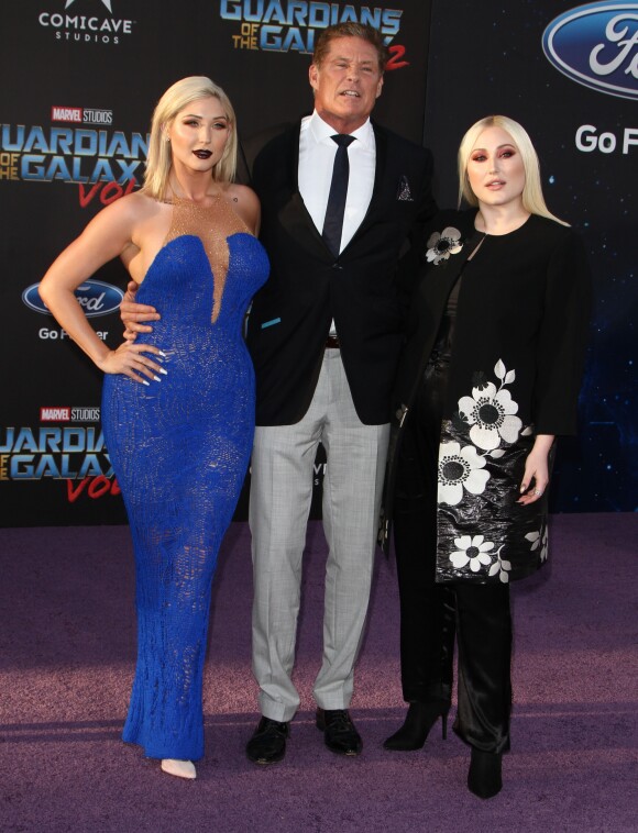 David Hasselhoff avec ses filles Taylor Ann et Hayley à la première de "Guardians Of The Galaxy 2" à Los Angeles, le 19 avril 2017. © CPA/Bestimage