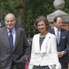 Le roi Juan Carlos Ier et la reine Sofia d'Espagne lors de sa communion le 17 mai 2017 à Madrid.