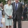 La reine Letizia d'Espagne complice avec son beau-père le roi Juan Carlos Ier lors de la première communion de l'infante Sofia d'Espagne, le 17 mai 2017 à Madrid.