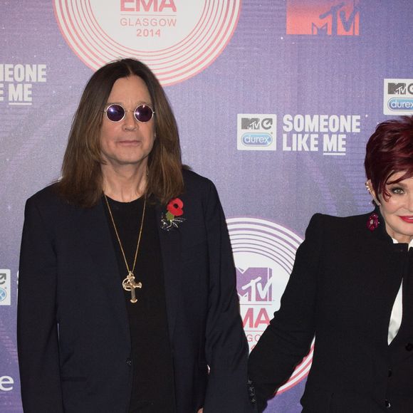 Ozzy Osbourne et Sharon Osbourne arrivent aux MTV Europe Music Awards 2014 à "The Hydro" le 9 Novembre 2014 à Glasgow, Ecosse.