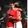 Eric Cantona lors d'un match de bienfaisance à Manchester United en 1998.