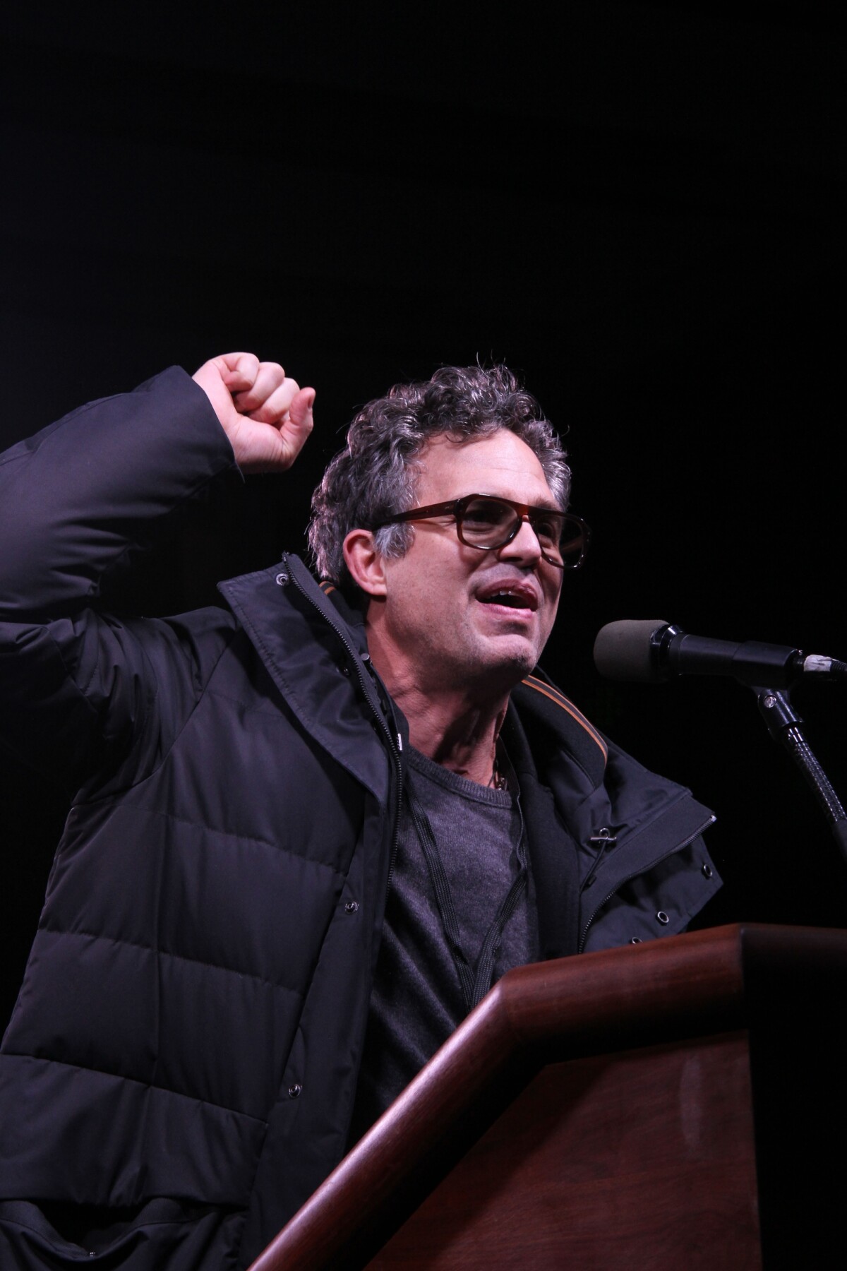 Photo : Mark Ruffalo à la tribune lors du rassemblement anti-Trump 