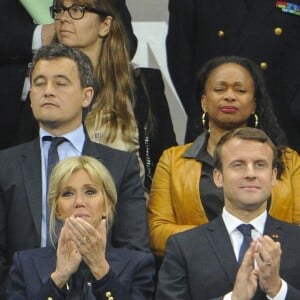 Le prince Albert II de Monaco, la première dame Brigitte Macron (Trogneux), le président de la République Emmanuel Macron, Bernard Laporte - Finale du Top 14, ASM Clermont contre le RC Toulon au Stade de France à Saint-Denis, , France, le 4 juin 2017. ASM Clermont remporte le match contre RC Toulon 22-16. © Agence/Bestimage