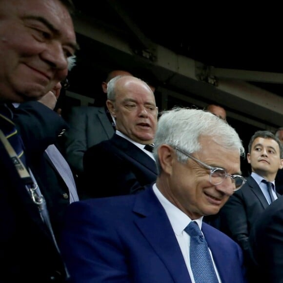 Le président de l'Assemblée nationale Claude Bartolone, le prince Albert II de Monaco, la première dame Brigitte Macron (Trogneux) et son mari le président de la République Emmanuel Macron - Finale du Top 14, ASM Clermont contre le RC Toulon au Stade de France à Saint-Denis, , France, le 4 juin 2017. ASM Clermont remporte le match contre RC Toulon 22-16. © Agence/Bestimage