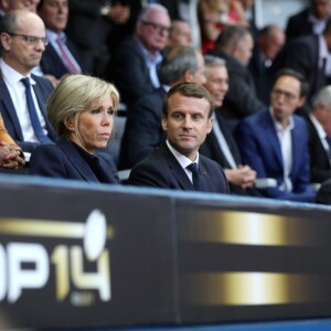 Le prince Albert II de Monaco, la première dame Brigitte Macron (Trogneux) et son mari le président de la République Emmanuel Macron - Finale du Top 14, ASM Clermont contre le RC Toulon au Stade de France à Saint-Denis, Seine Saint-Denis (banlieus de Paris), France, le 4 juin 2017. ASM Clermont remporte le match contre RC Toulon 22-16. © Dominique Jacovides/Bestimage