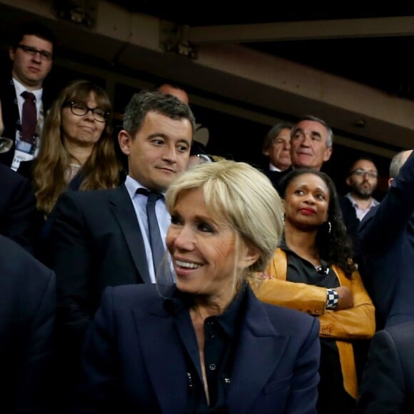 Le prince Albert II de Monaco, La première dame Brigitte Macron (Trogneux), le président de la République Emmanuel Macron et la ministre des Sports Laura Flessel - Finale du Top 14, ASM Clermont contre le RC Toulon au Stade de France à Saint-Denis, Seine Saint-Denis (banlieus de Paris), France, le 4 juin 2017. ASM Clermont remporte le match contre RC Toulon 22-16. © Dominique Jacovides/Bestimage