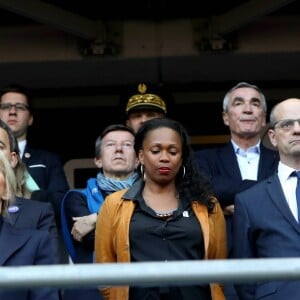 Le prince Albert II de Monaco, la première dame Brigitte Macron (Trogneux) et la ministre des Sports Laura Flessel - Finale du Top 14, ASM Clermont contre le RC Toulon au Stade de France à Saint-Denis, Seine Saint-Denis (banlieus de Paris), France, le 4 juin 2017. ASM Clermont remporte le match contre RC Toulon 22-16. © Dominique Jacovides/Bestimage