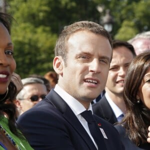 Laura Flessel-Colovic, ministre des Sports , Emmanuel Macron et Anne Hidalgo, la maire de Paris - Le président de la République française Emmanuel Macron soutient la candidature de Paris pour l'organisation des Jeux olympiques de 2024 à Paris, France, le 24 juin 2017. © Jean-Paul Pelissier/Pool/Bestimage