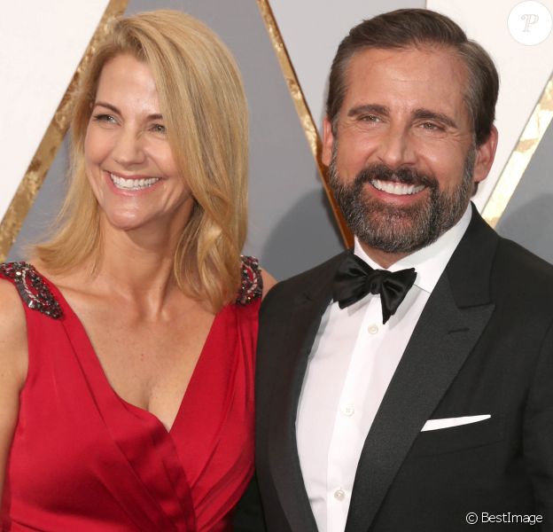 Steve Carell et sa femme Nancy - Photocall de la 88ème cérémonie des Oscars au Dolby Theatre à Hollywood. Le 28 février 2016