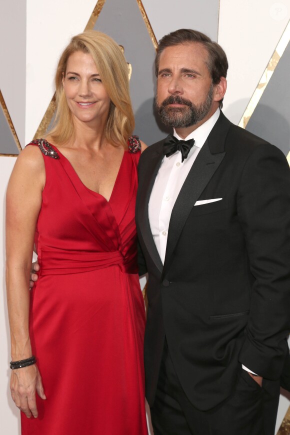 Steve Carell et sa femme Nancy - Photocall de la 88ème cérémonie des Oscars au Dolby Theatre à Hollywood. Le 28 février 2016