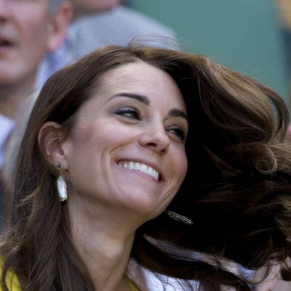 Kate Middleton, duchesse de Cambridge, dans les tribunes du tournoi de Wimbledon à Londres, le 7 juillet 2016.