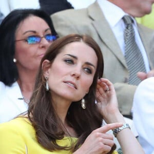 Kate Middleton, duchesse de Cambridge, dans les tribunes du tournoi de Wimbledon à Londres, le 7 juillet 2016.