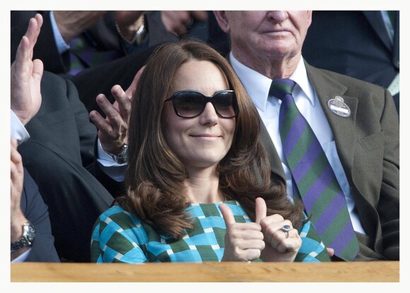 Kate Middleton, duchesse de Cambridge, lors de la finale hommes du tournoi de tennis de Wimbledon à Londres, le 6 juillet 2014.