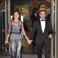Xavi Hernandez et sa femme Nuria Cunillera au mariage de Lionel Messi et Antonella Roccuzzo au Pullman City Center de Rosario en Argentine le 30 juin 2017.