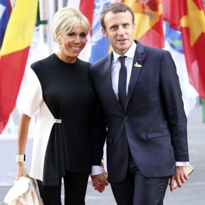 Le président français Emmanuel Macron et sa femme Brigitte Macron arrivent au concert de la Neuvième Symphonie de Beethoven à l'Elbphilharmonie de Hamburg, Allemagne, le 7 juillet 2017. © Future-Image/Zuma Press/Bestimage