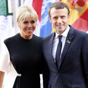 Le président français Emmanuel Macron et sa femme Brigitte Macron arrivent au concert de la Neuvième Symphonie de Beethoven à l'Elbphilharmonie de Hamburg, Allemagne, le 7 juillet 2017. © Future-Image/Zuma Press/Bestimage