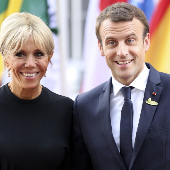 Le président français Emmanuel Macron et sa femme Brigitte Macron arrivent au concert de la Neuvième Symphonie de Beethoven à l'Elbphilharmonie de Hamburg, Allemagne, le 7 juillet 2017. © Future-Image/Zuma Press/Bestimage