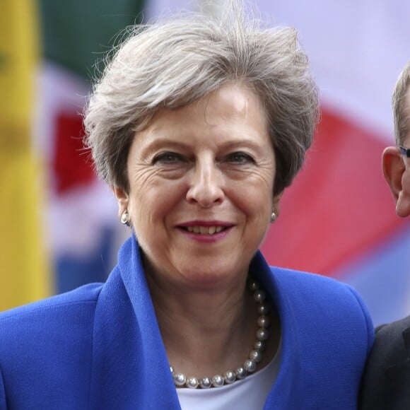 Theresa May et son mari Philip May arrivent au concert de la Neuvième Symphonie de Beethoven à l'Elbphilharmonie de Hamburg, Allemagne, le 7 juillet 2017. © Future-Image/Zuma Press/Bestimage